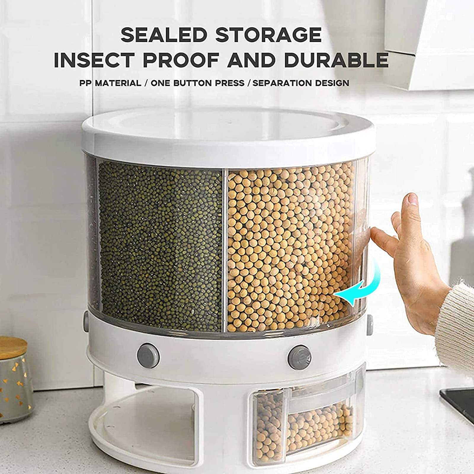 Amazon｜360度回転穀物貯蔵容器、6コンパートメントドライフードおよび